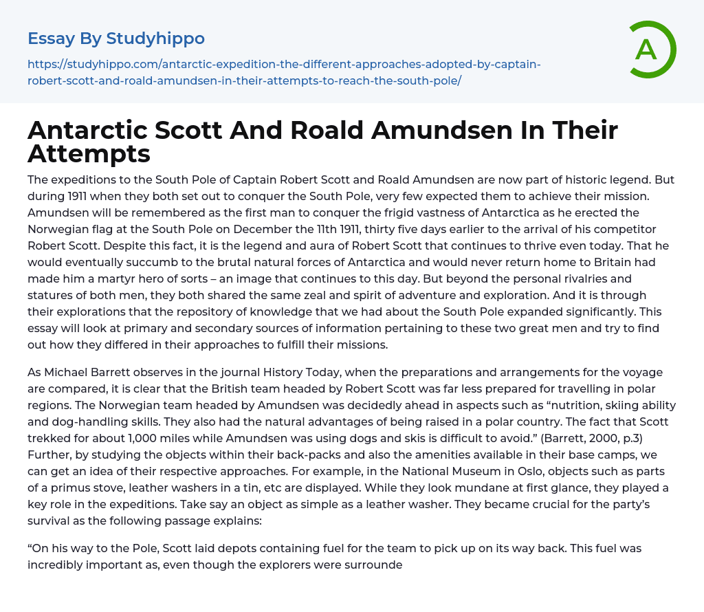 Antarctic Scott And Roald Amundsen In Their Attempts Essay Example