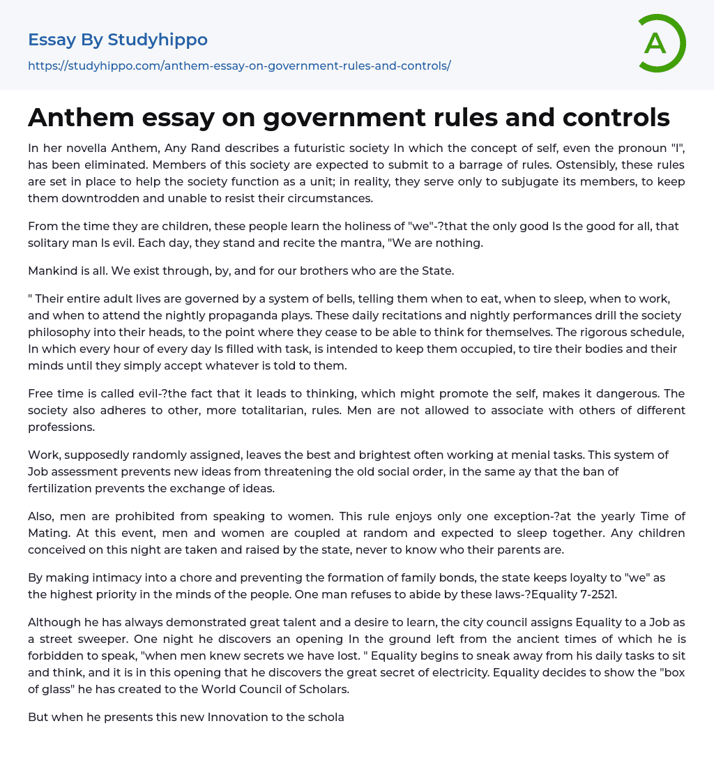 Anthem essay on government rules and controls