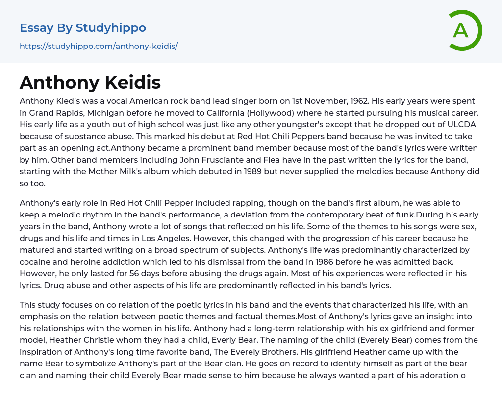 Anthony Keidis Essay Example