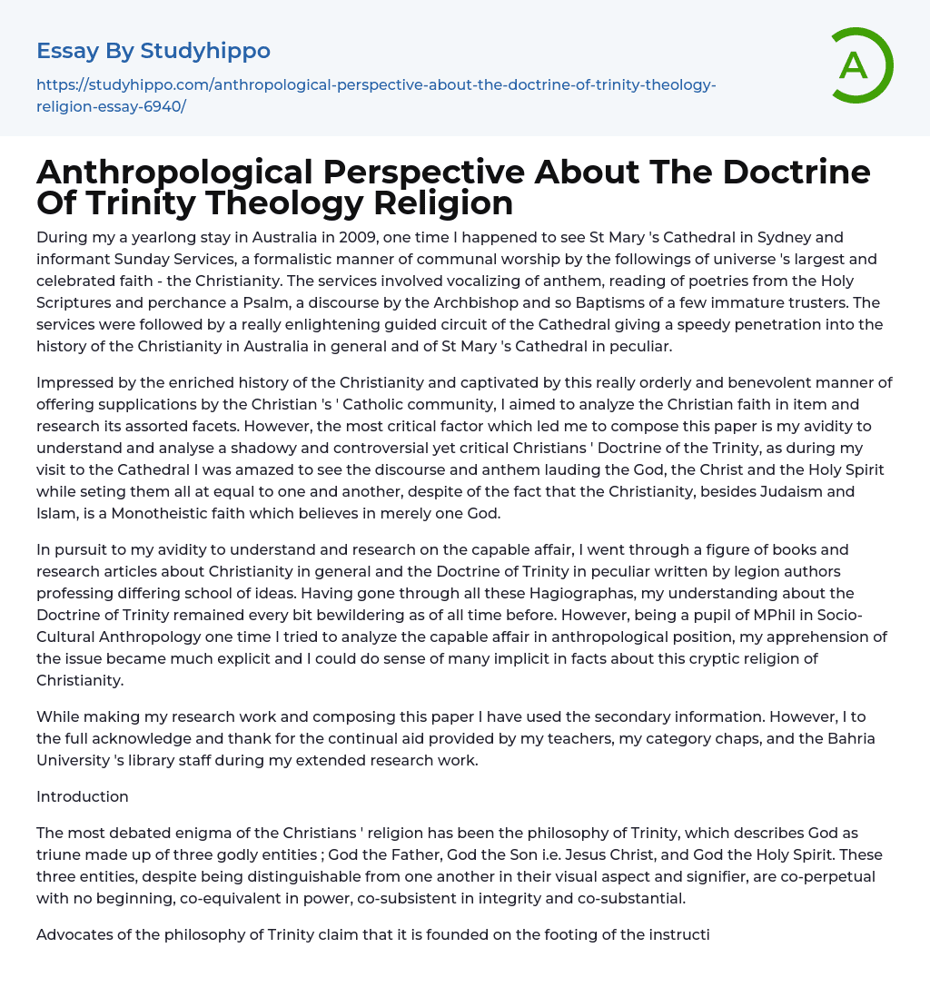 Anthropological Perspective About The Doctrine Of Trinity Theology Religion