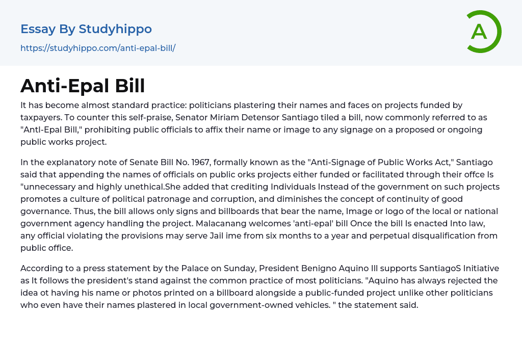 Anti-Epal Bill Essay Example