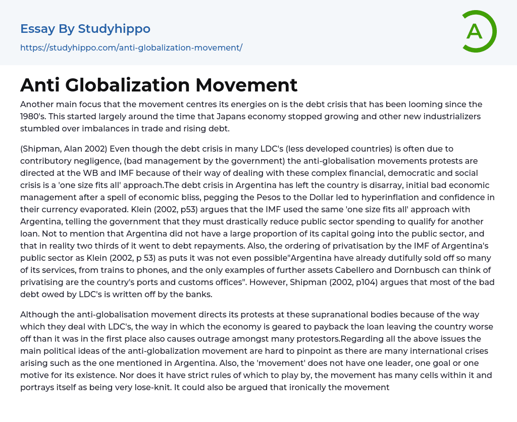 Anti Globalization Movement Essay Example