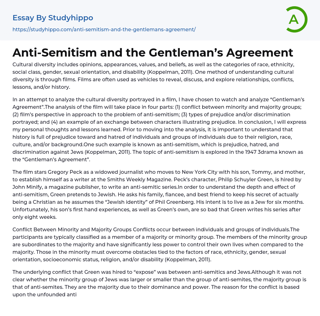Anti-Semitism and the Gentleman’s Agreement Essay Example