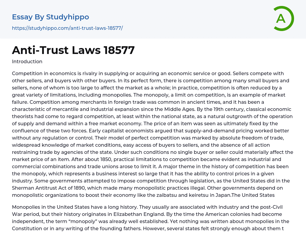 Anti-Trust Laws 18577 Essay Example