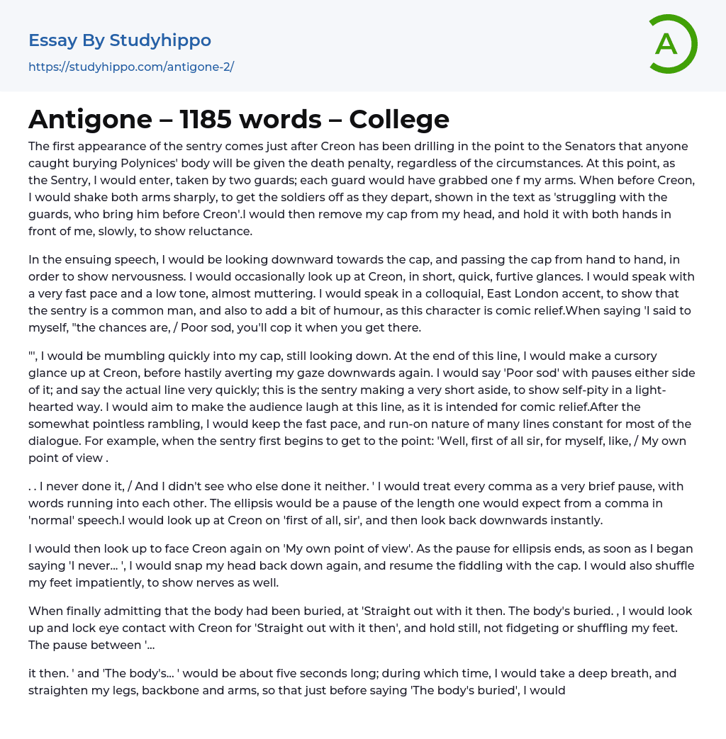Antigone – 1185 words – College Essay Example