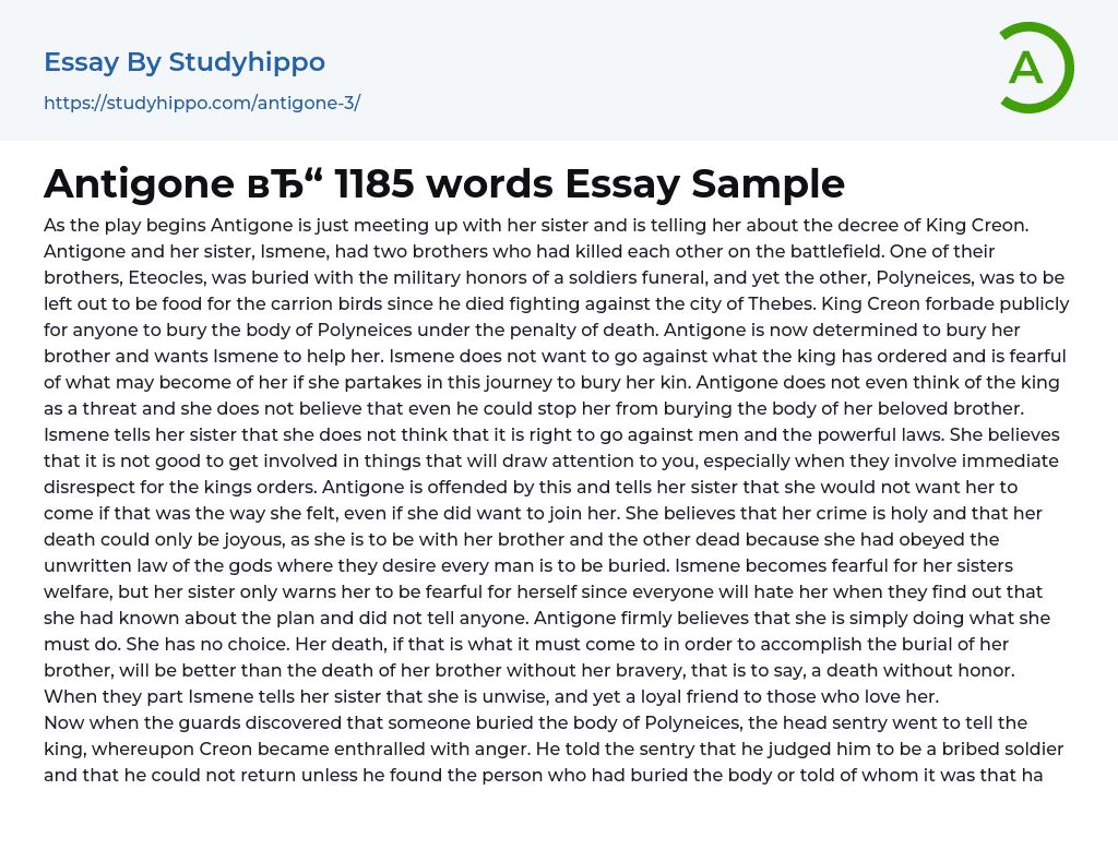 Antigone 1185 words Essay Sample