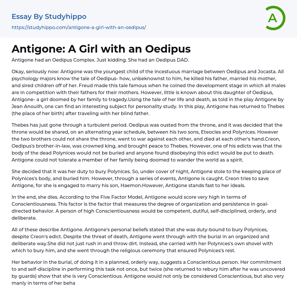 Antigone: A Girl with an Oedipus Essay Example