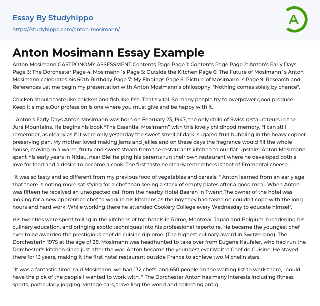 Anton Mosimann Essay Example