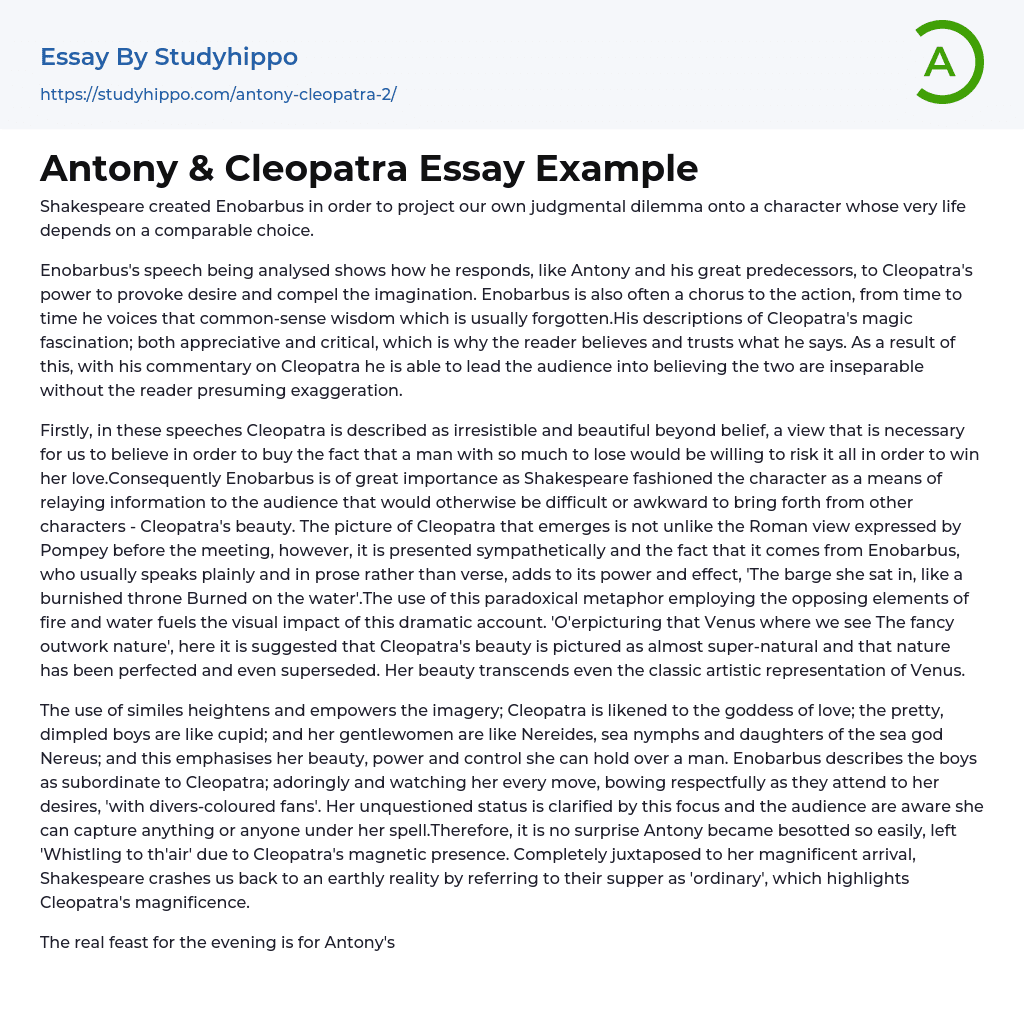Antony & Cleopatra Essay Example