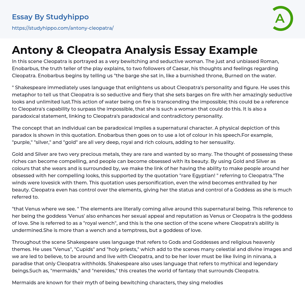 Antony & Cleopatra Analysis Essay Example