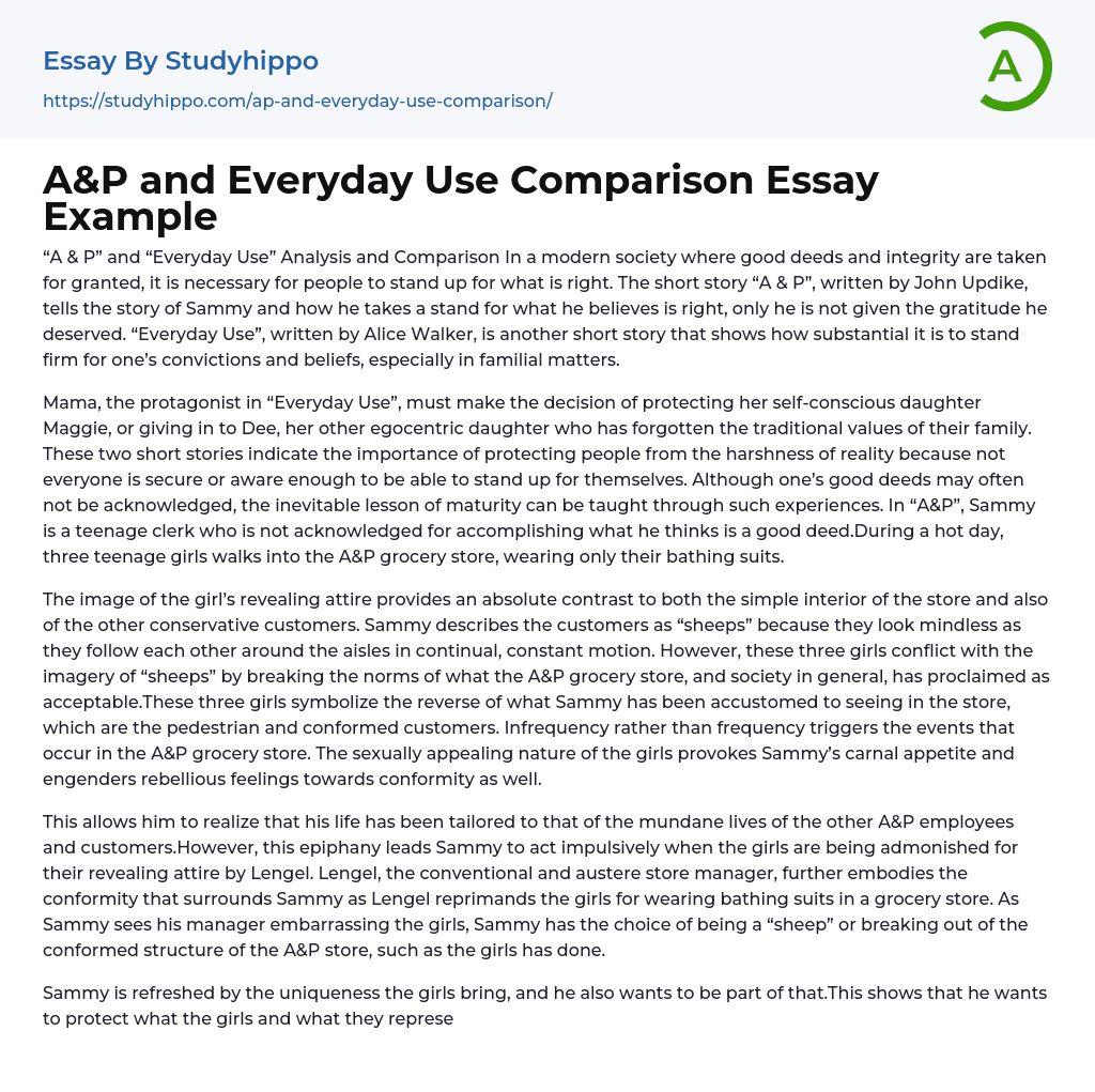 A&P and Everyday Use Comparison Essay Example
