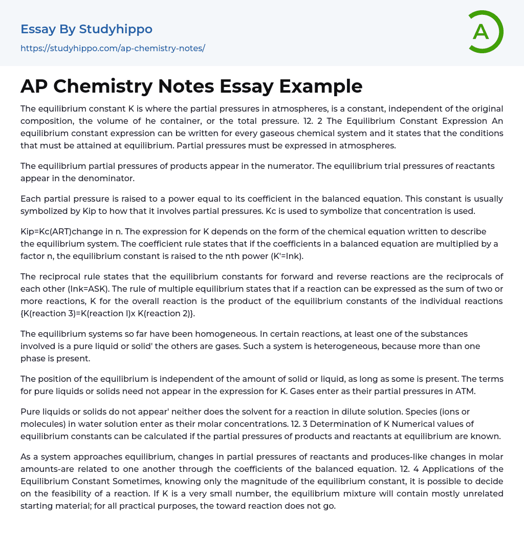 AP Chemistry Notes Essay Example