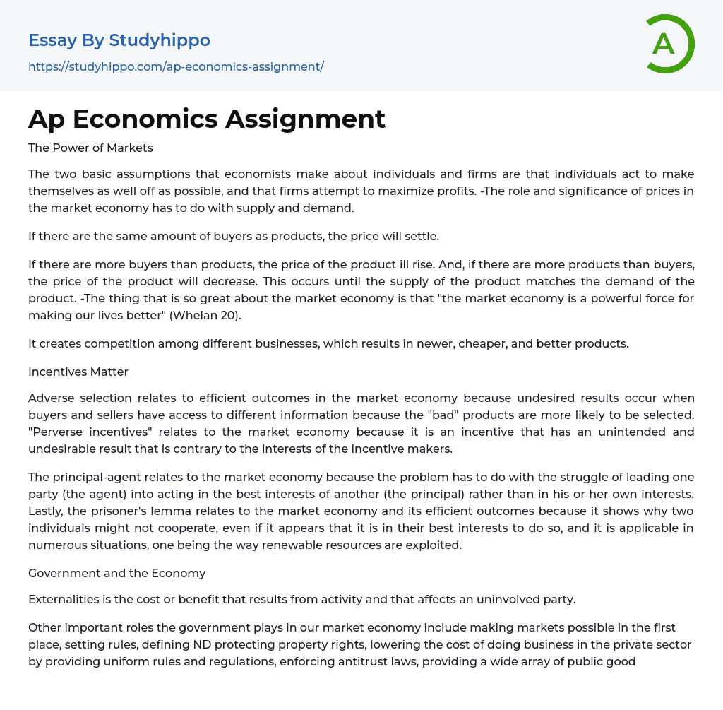 Ap Economics Assignment Essay Example