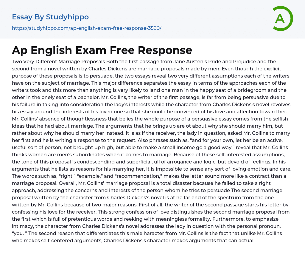 Ap English Exam Free Response Essay Example