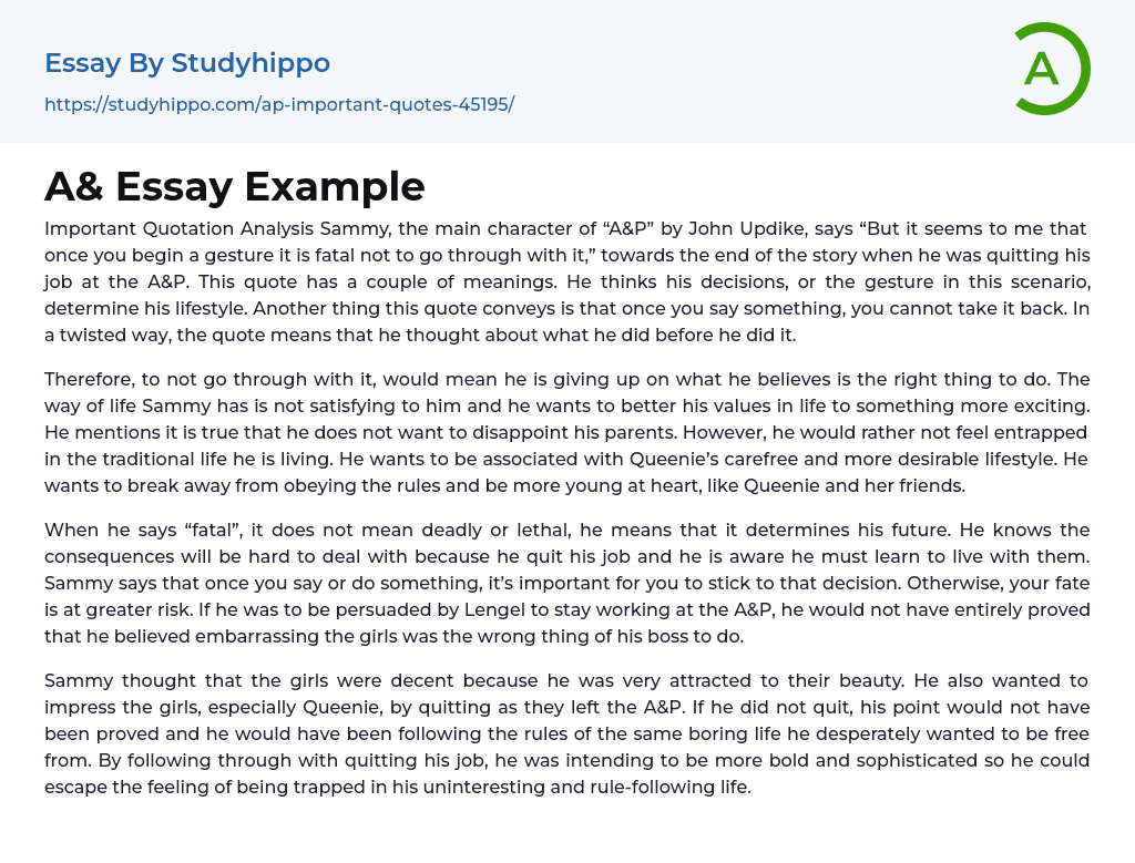 A&amp Essay Example