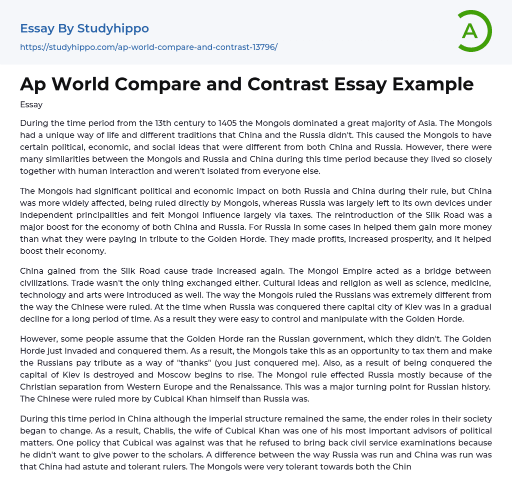 Ap World Compare and Contrast Essay Example