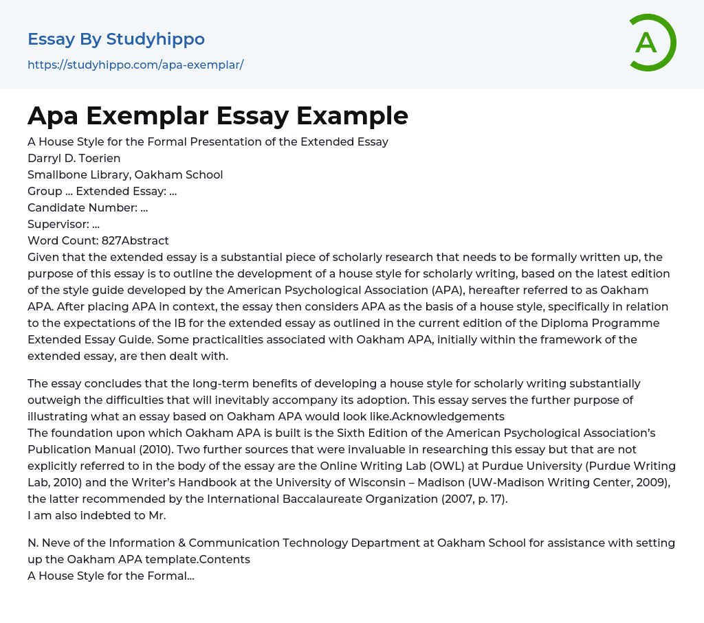 Apa Exemplar Essay Example