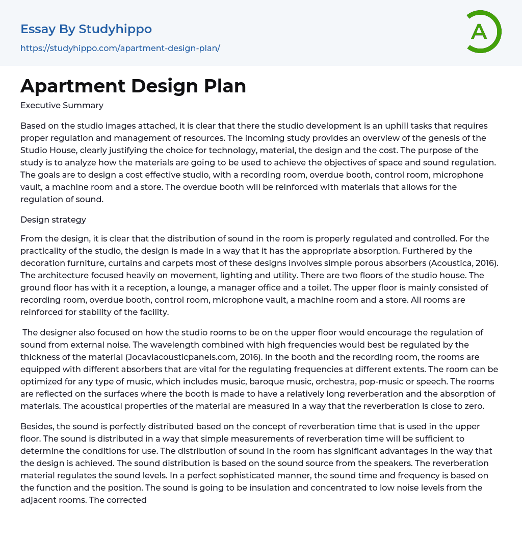 Apartment Design Plan Essay Example
