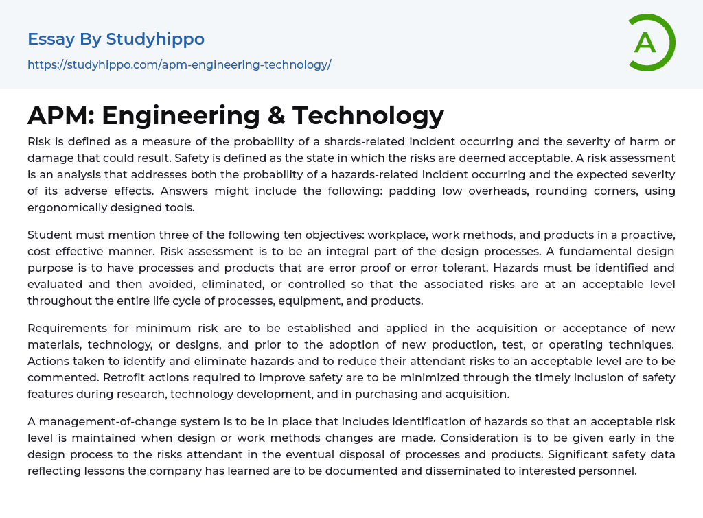 APM: Engineering & Technology Essay Example