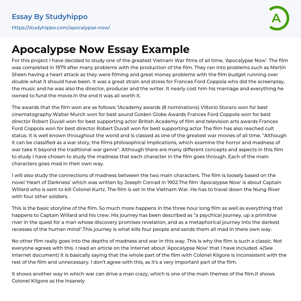 Apocalypse Now Essay Example