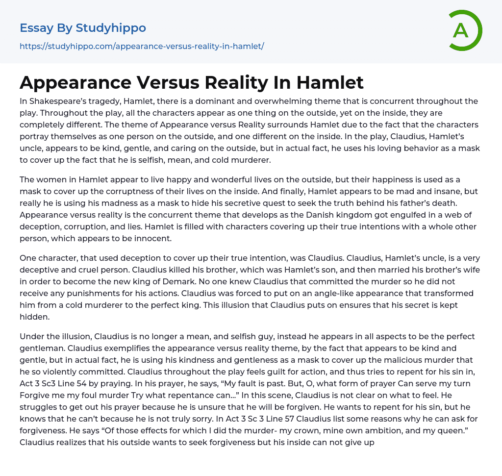 Appearance Versus Reality In Hamlet Essay Example StudyHippo