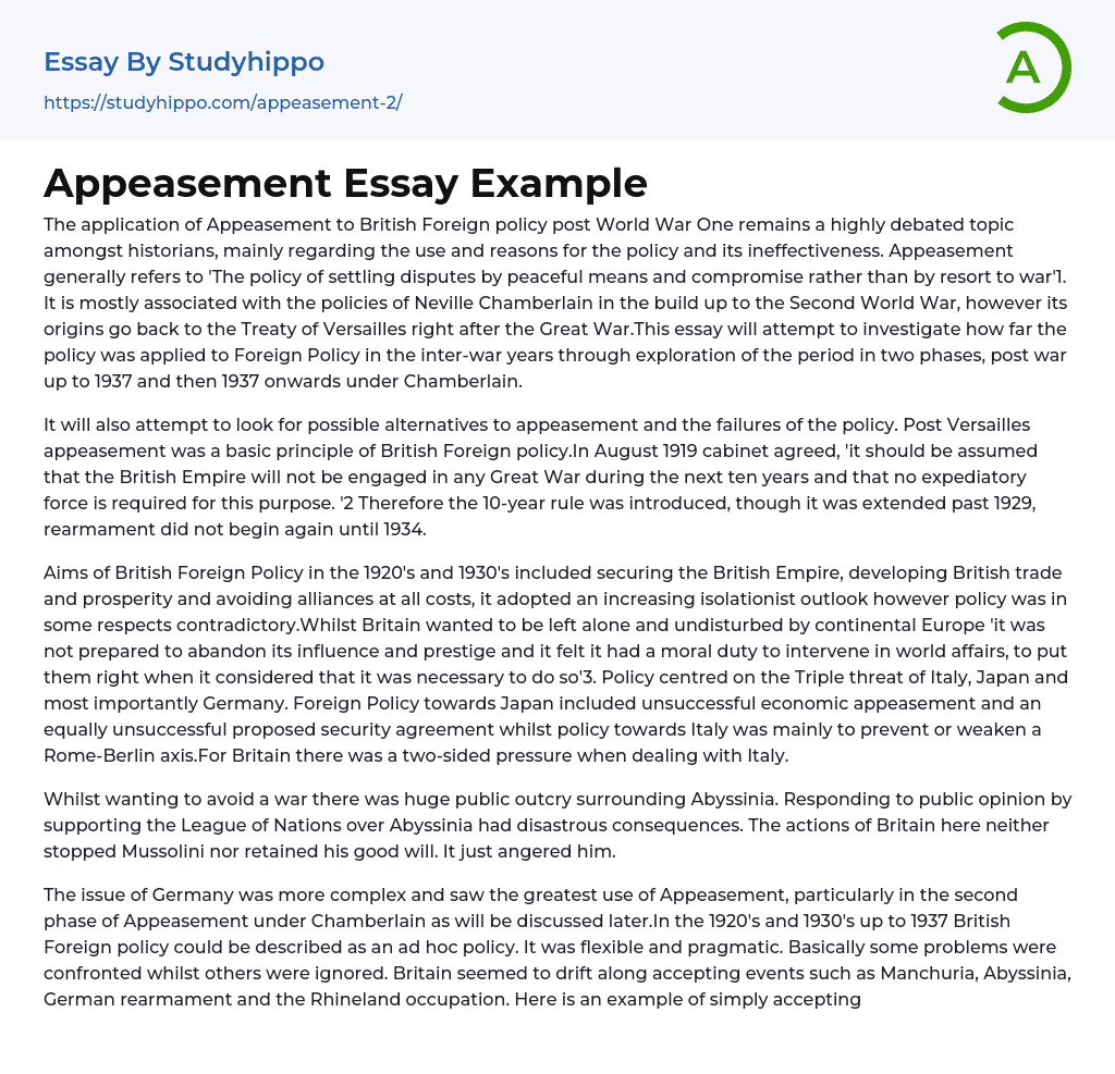 Appeasement Essay Example