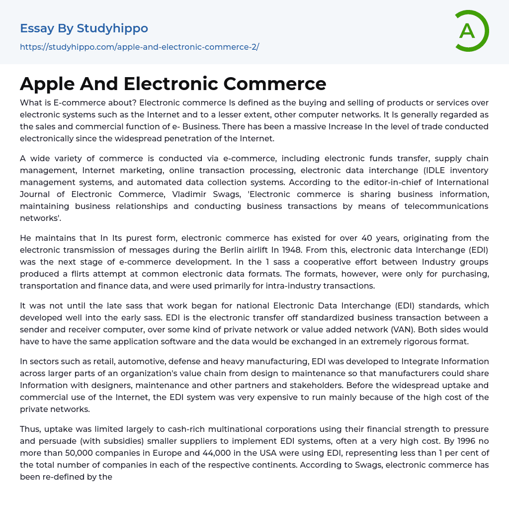 Apple And Electronic Commerce Essay Example
