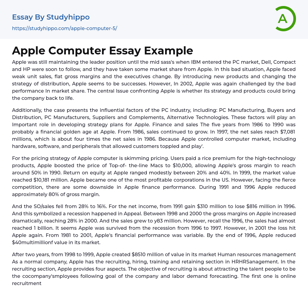Apple Computer Essay Example
