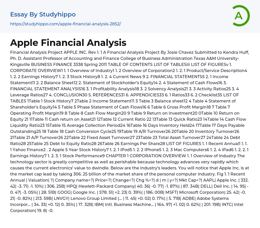 Financial Analysis Project Apple Essay Example