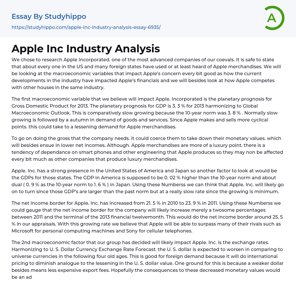 Apple Inc Industry Analysis Essay Example
