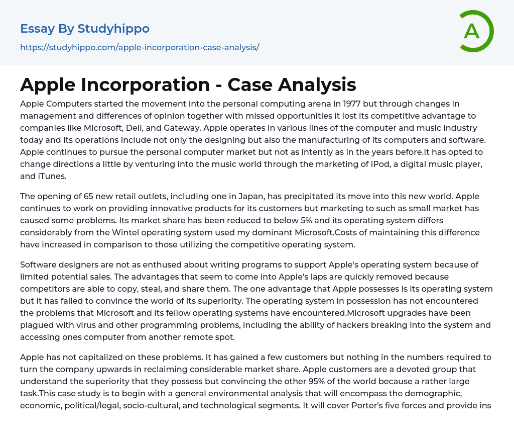 Apple Incorporation – Case Analysis Essay Example