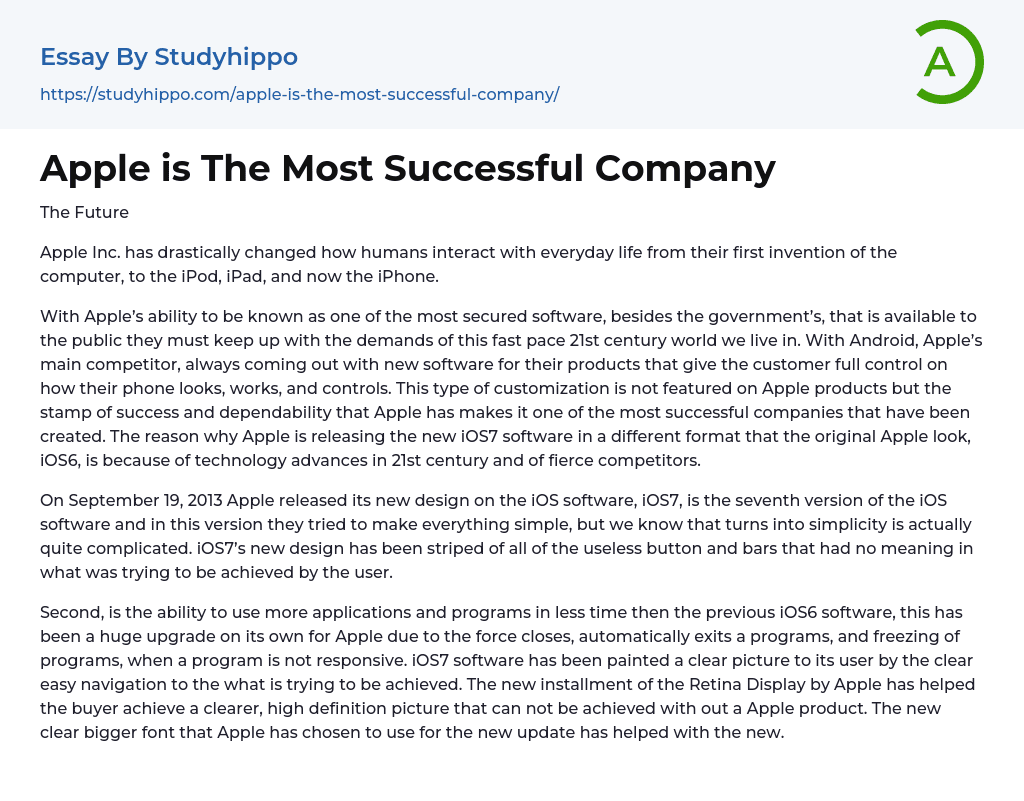 Apple is The Most Successful Company Essay Example