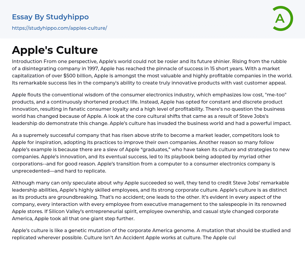 Apple’s Culture Essay Example