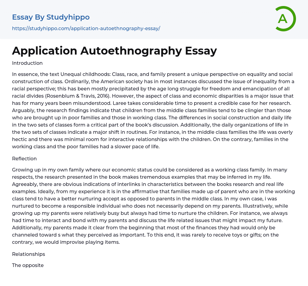 Application Autoethnography Essay