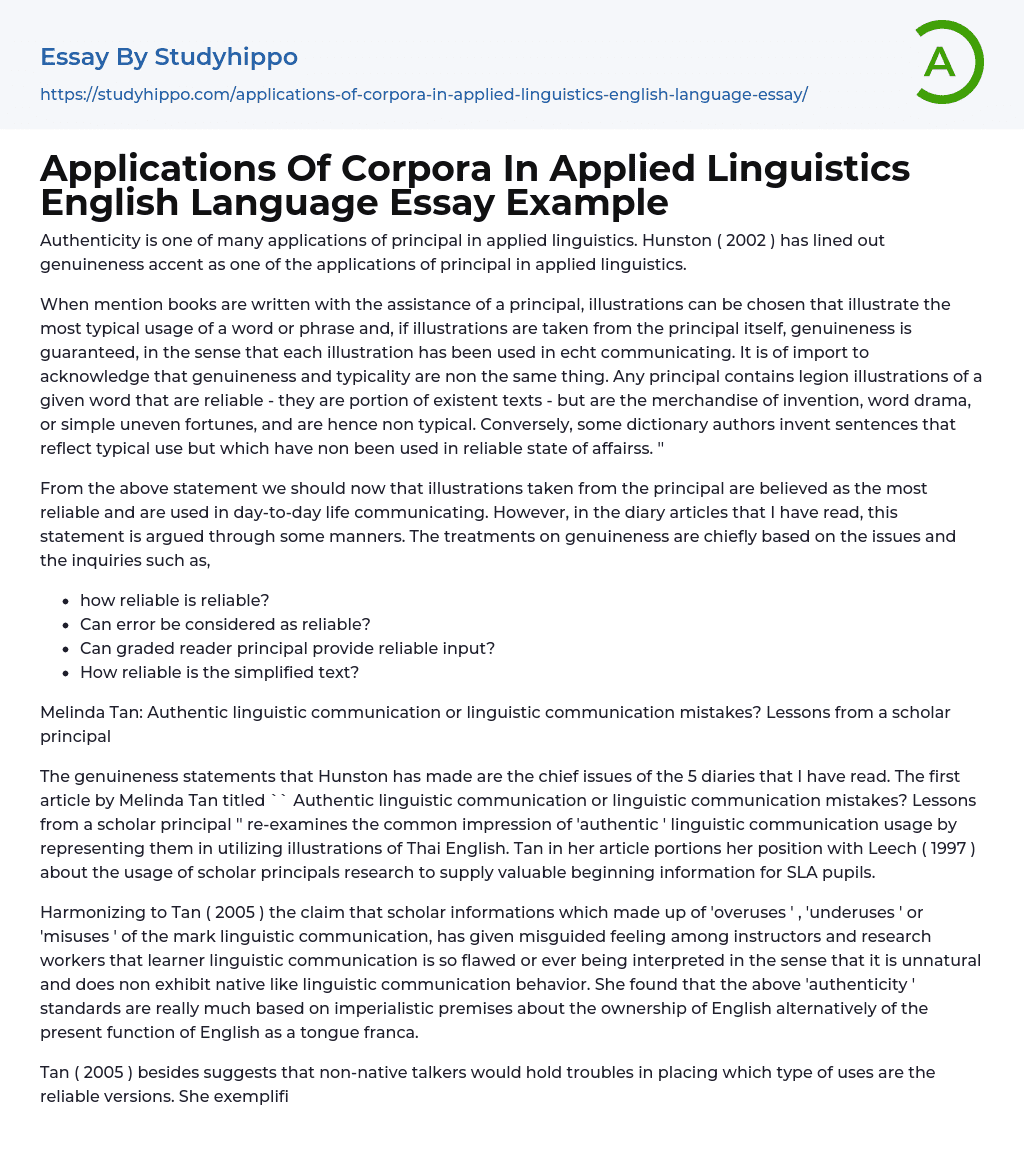 Applications Of Corpora In Applied Linguistics English Language Essay Example