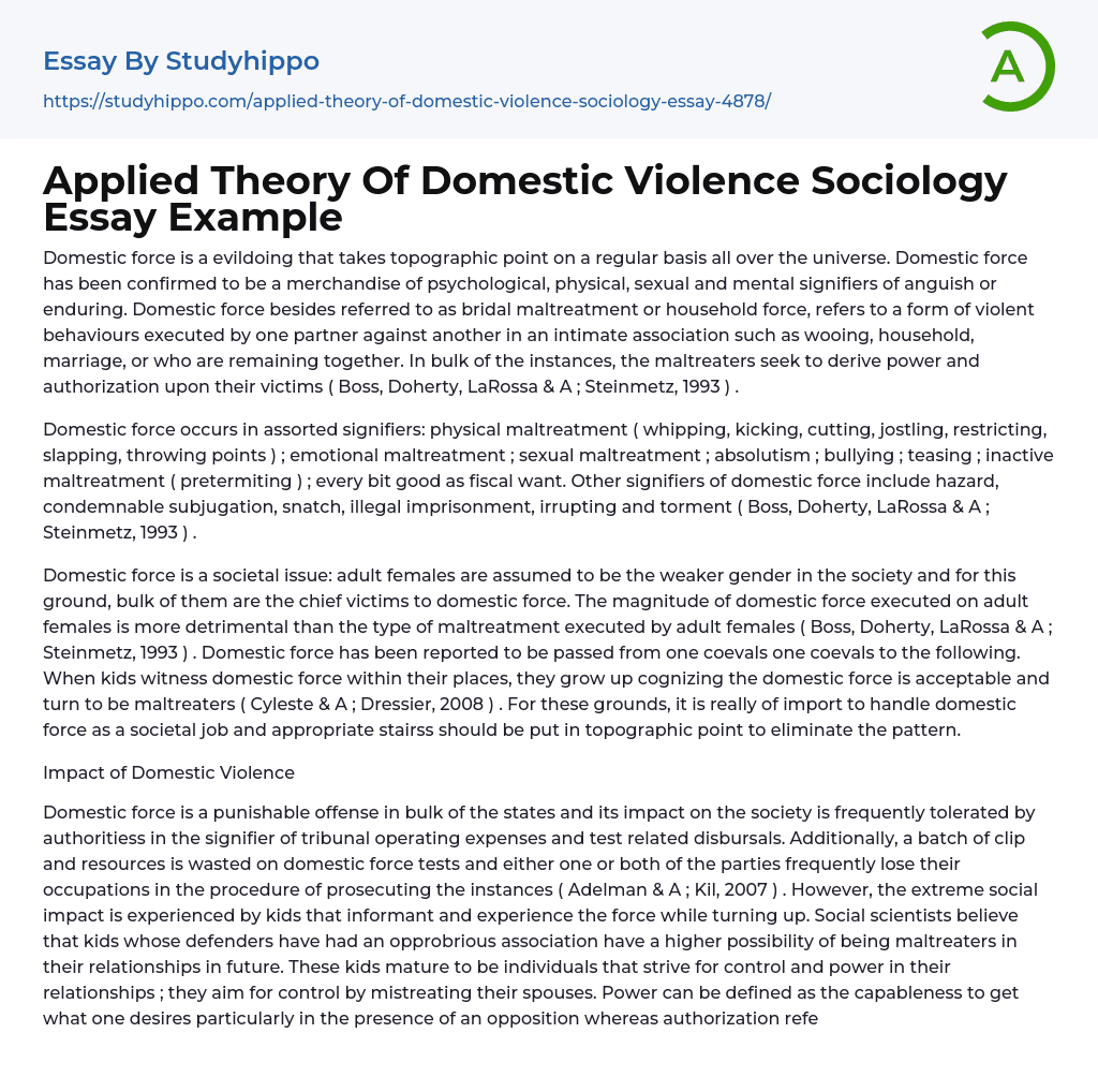 Applied Theory Of Domestic Violence Sociology Essay Example 