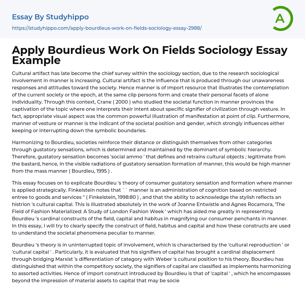 Apply Bourdieus Work On Fields Sociology Essay Example