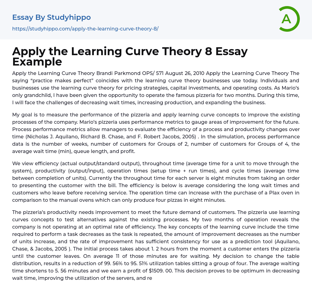 Apply the Learning Curve Theory Essay Example