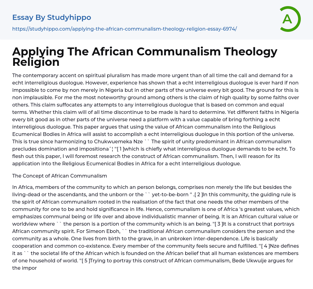 Applying The African Communalism Theology Religion