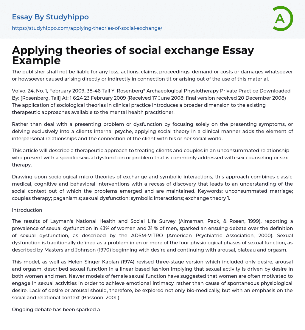 Applying theories of social exchange Essay Example