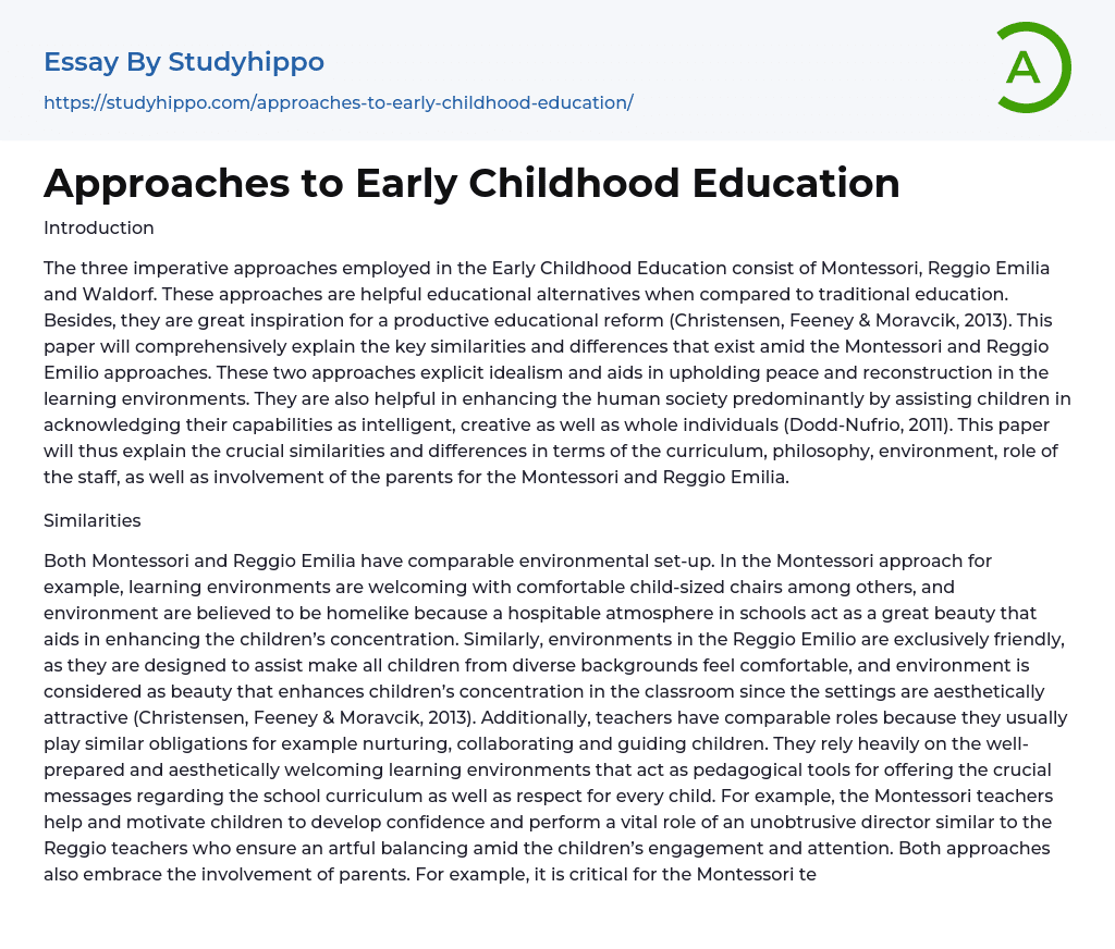 Approaches to Early Childhood Education Essay Example