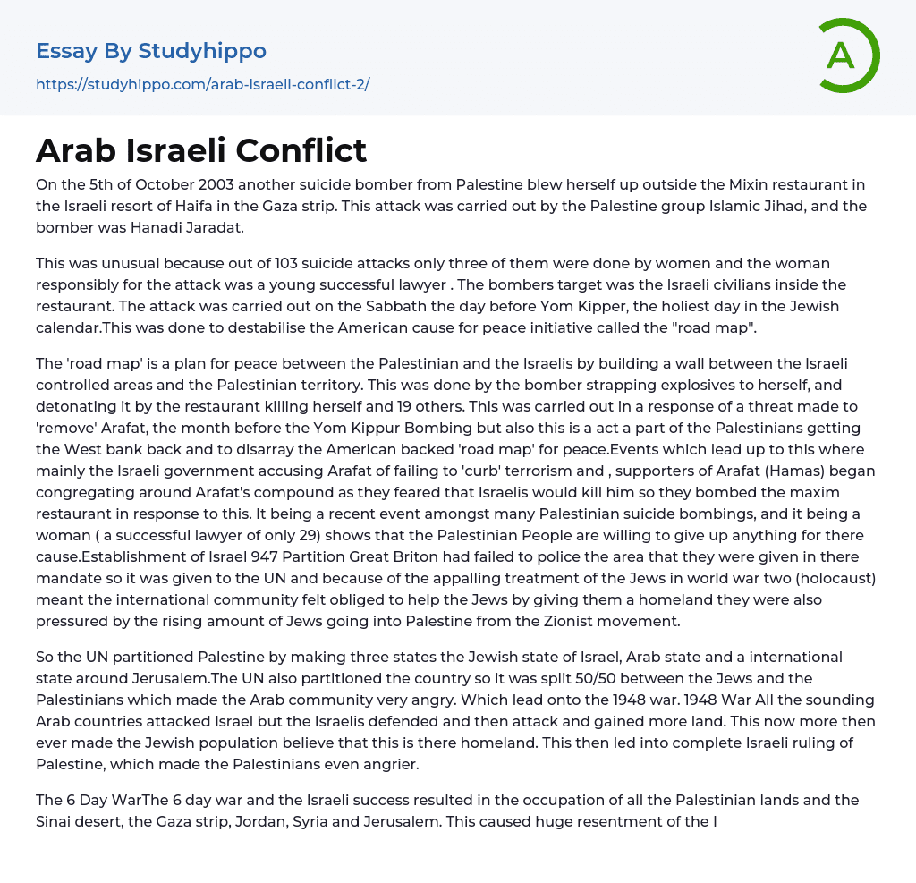 Arab Israeli Conflict Essay Example