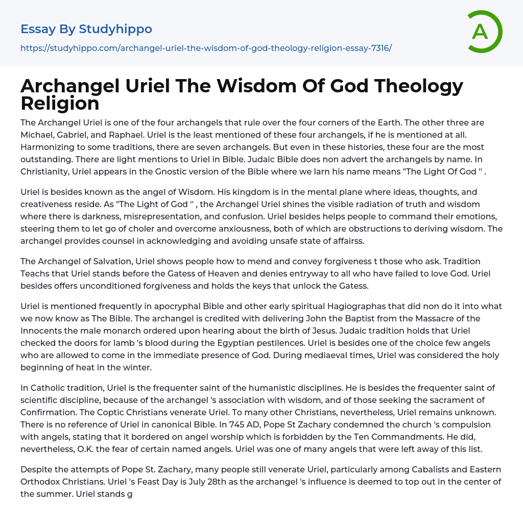 Archangel Uriel The Wisdom Of God Theology Religion Essay Example
