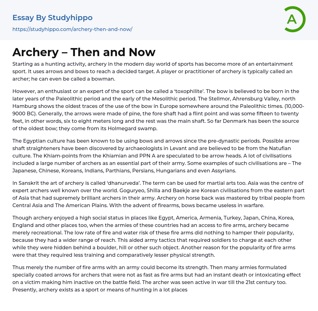 Archery – Then and Now Essay Example