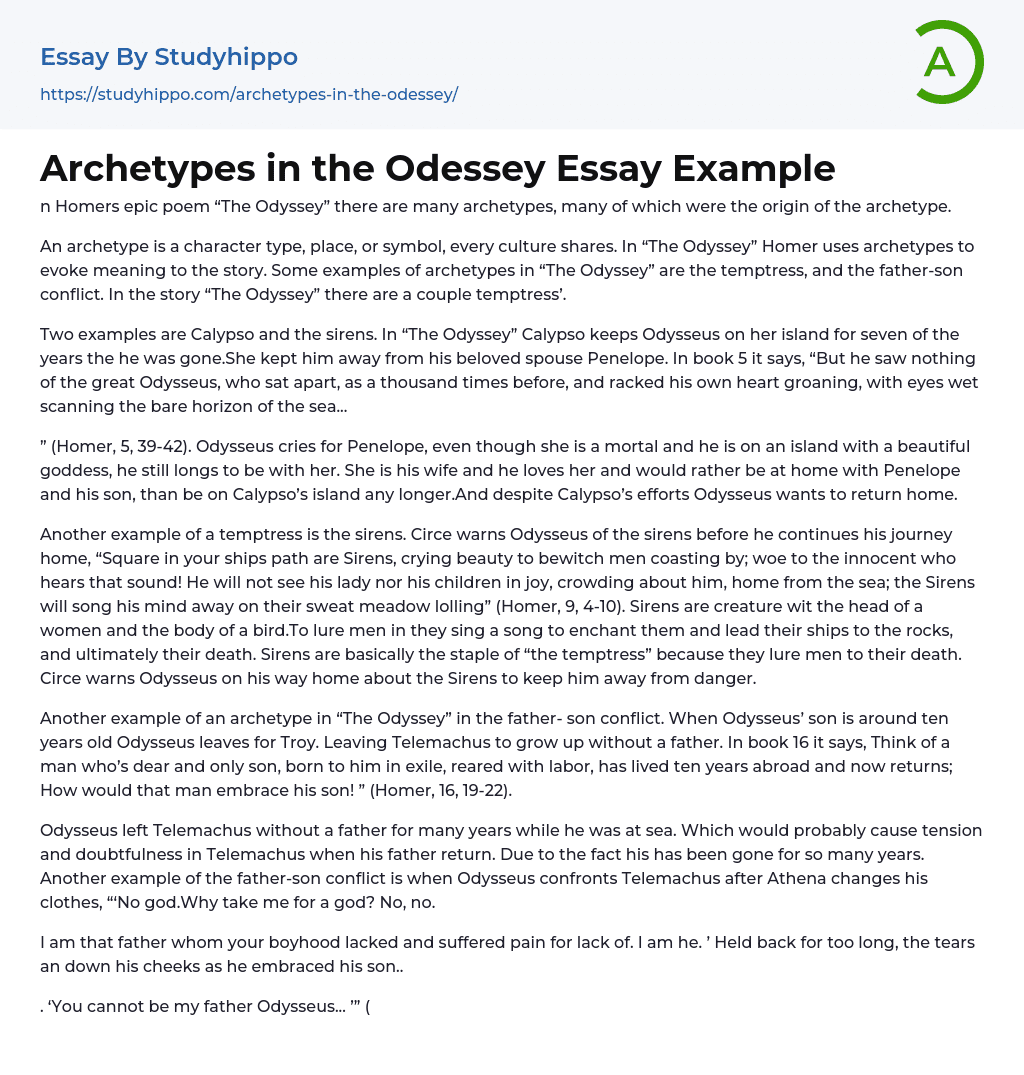 Archetypes in the Odessey Essay Example