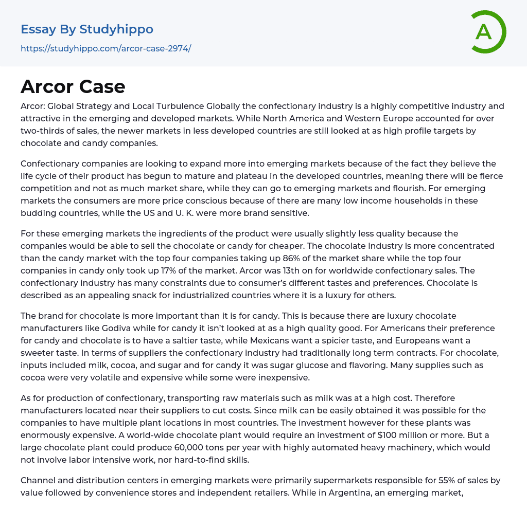 Arcor Case Essay Example