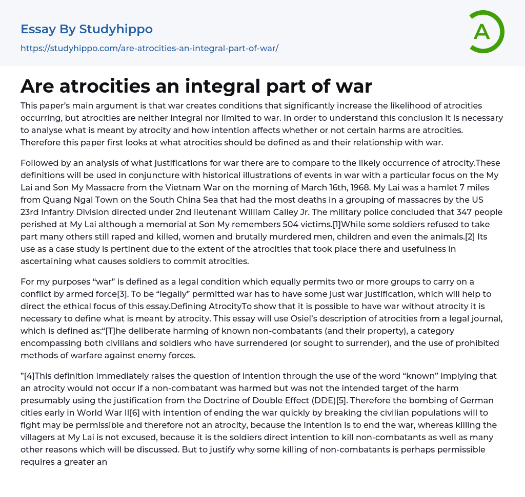 Are atrocities an integral part of war Essay Example