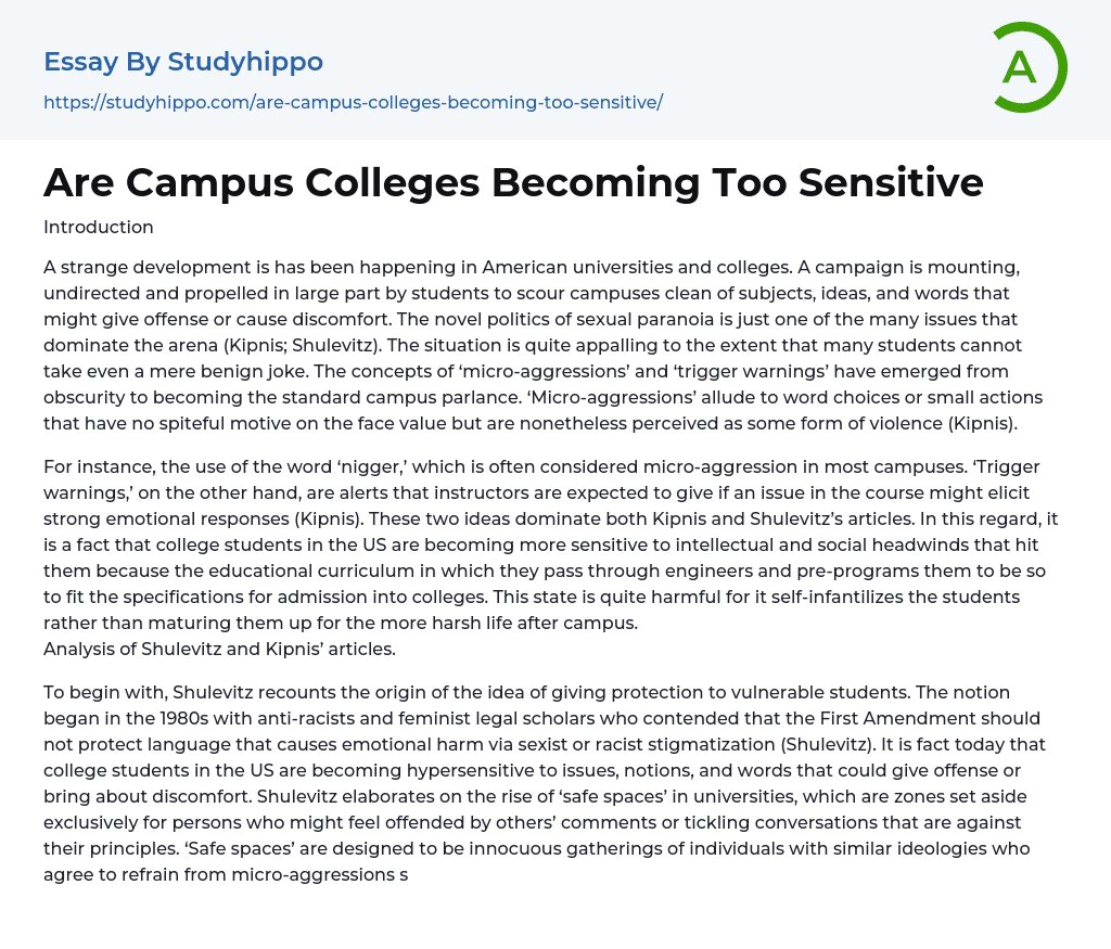 Are Campus Colleges Becoming Too Sensitive Essay Example