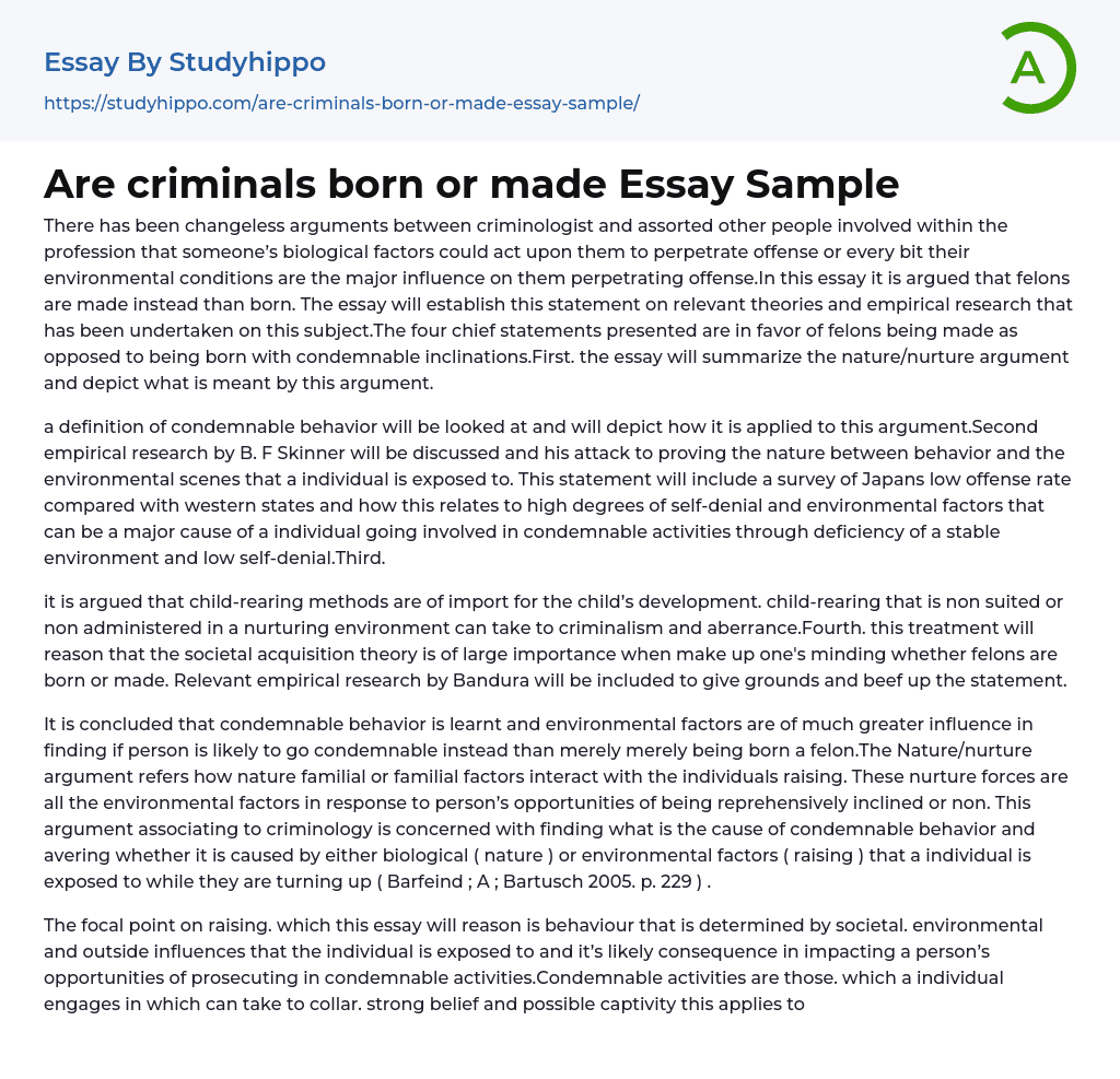 Are criminals born or made Essay Sample