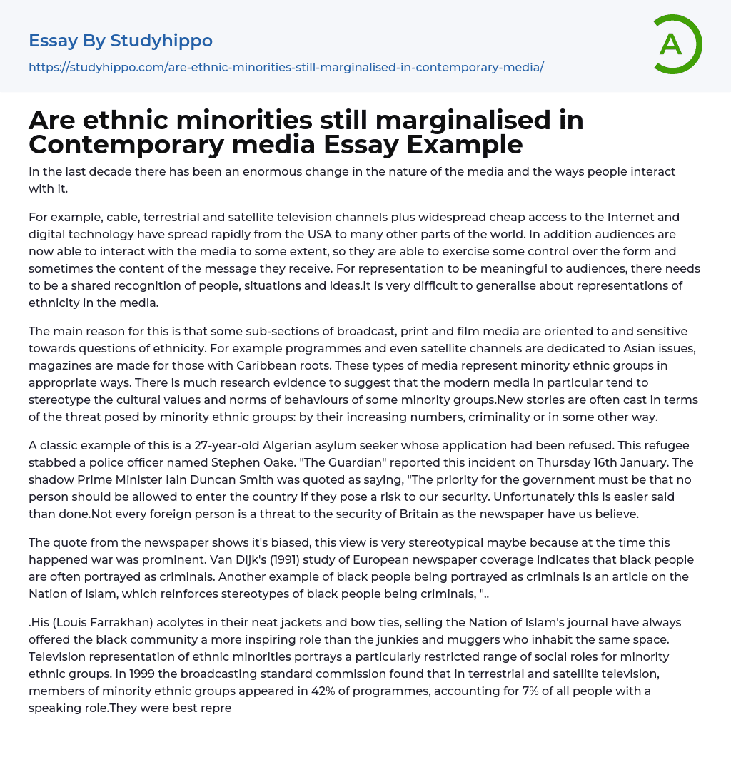 Are ethnic minorities still marginalised in Contemporary media Essay Example